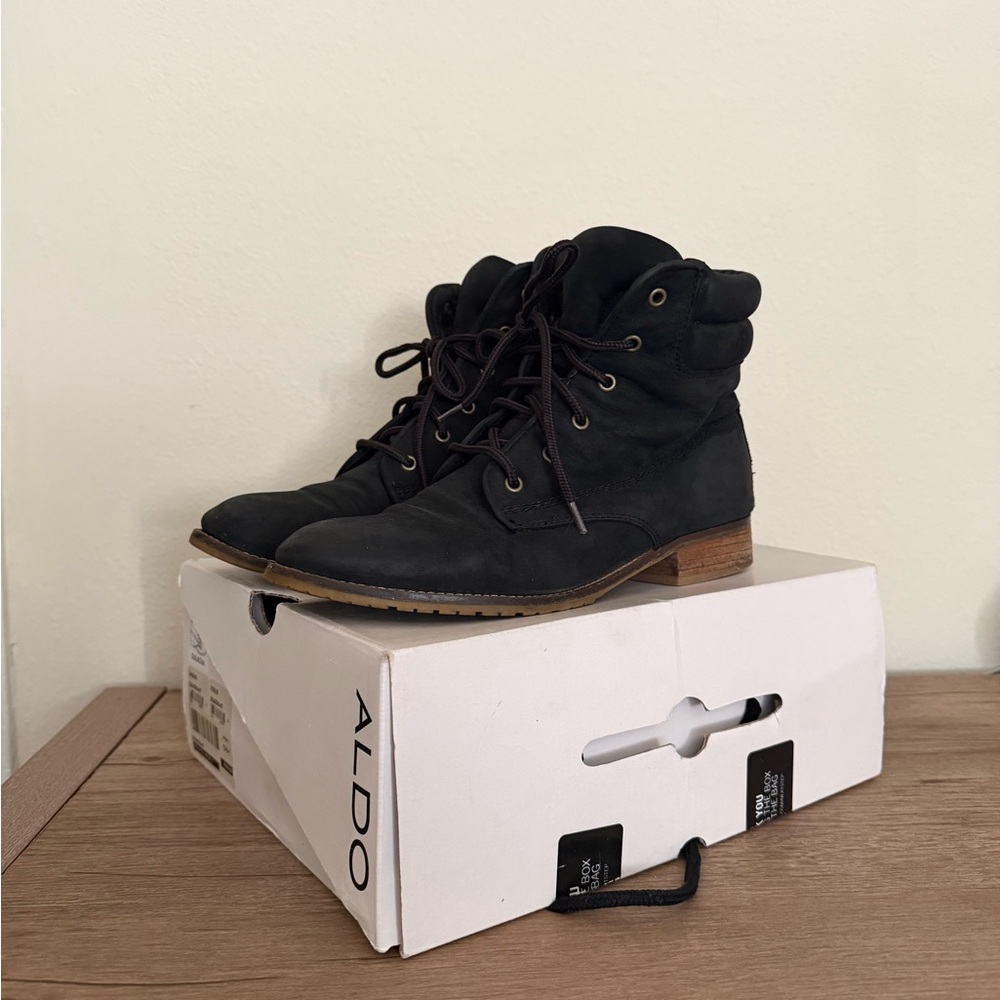 Aldo Dark Leather Ankle Boots